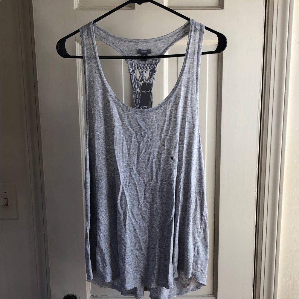 aerie Light Gray Macramé Racerback Tank